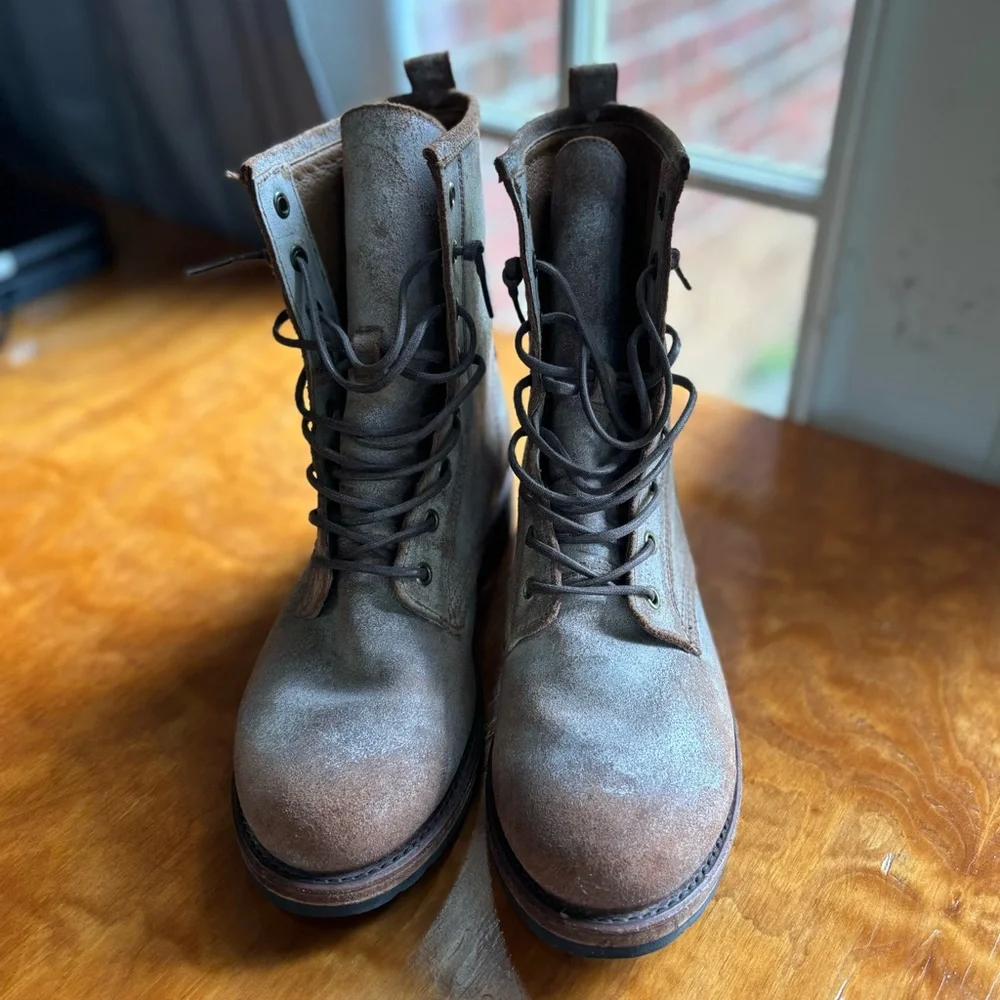 Frye Veronica Rustic Lace Up Leather Combat Boots - Picture 3 of 9